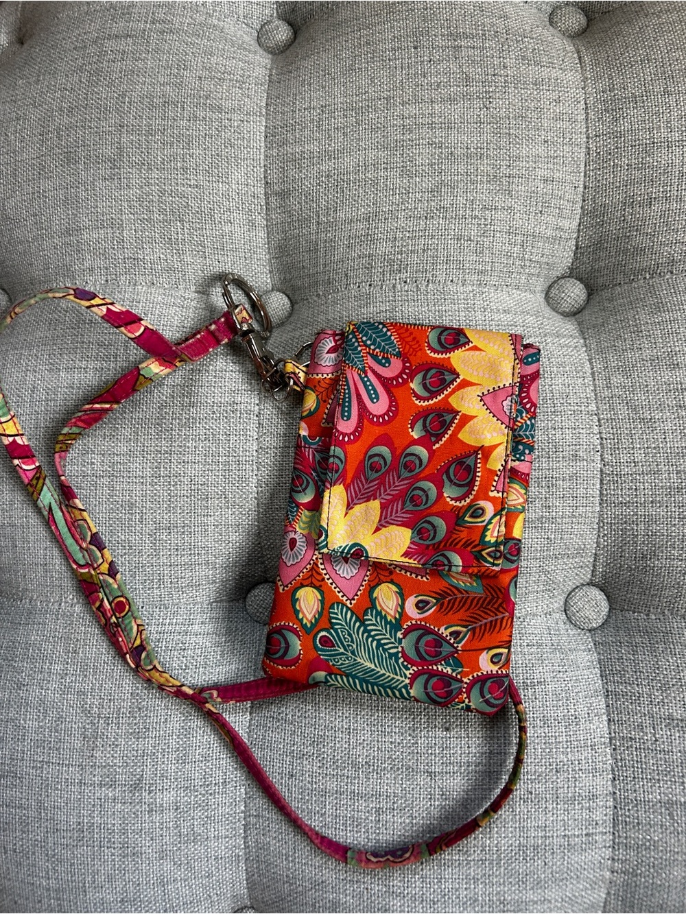 Vera Bradley Cell Phone Pouch Lanyard Key Ring Orange Peacock Floral
